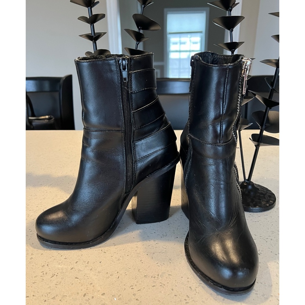 Black Leather Ankle Boots with Buckle Detail - Picture 15 of 16
